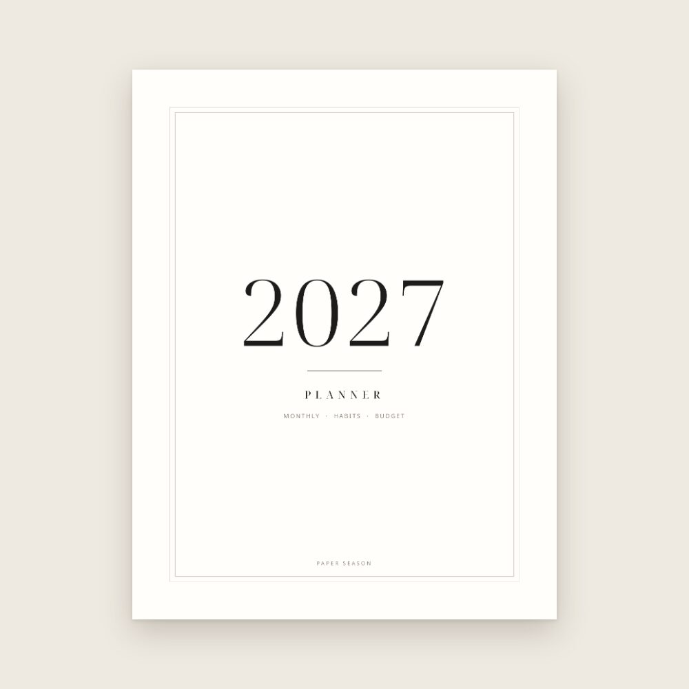 The 2027 planner cover, beside a list of what the download
          contains.